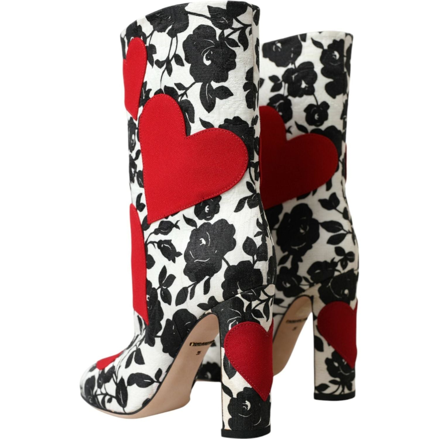 Dolce & Gabbana White Floral Hearts Leather High Boots Shoes