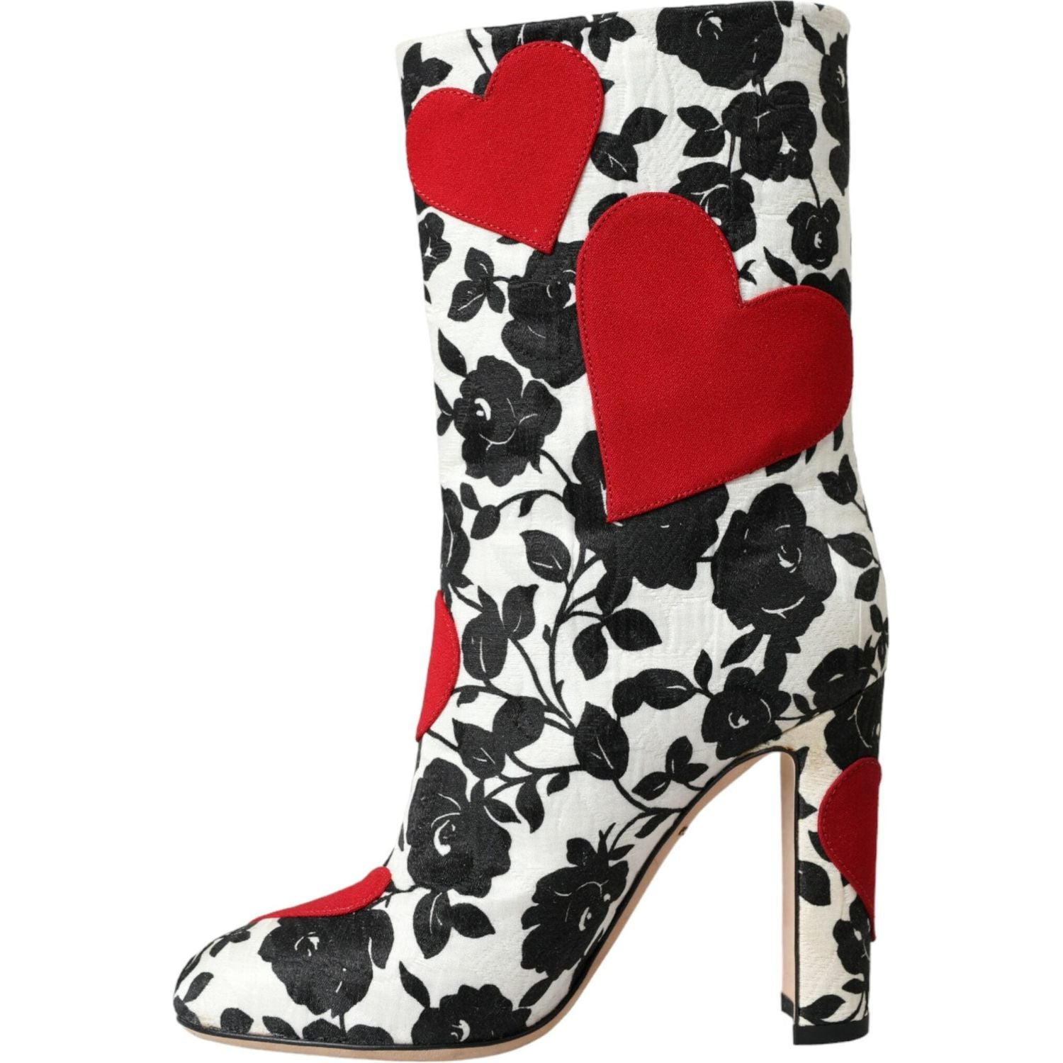 Dolce & Gabbana White Floral Hearts Leather High Boots Shoes