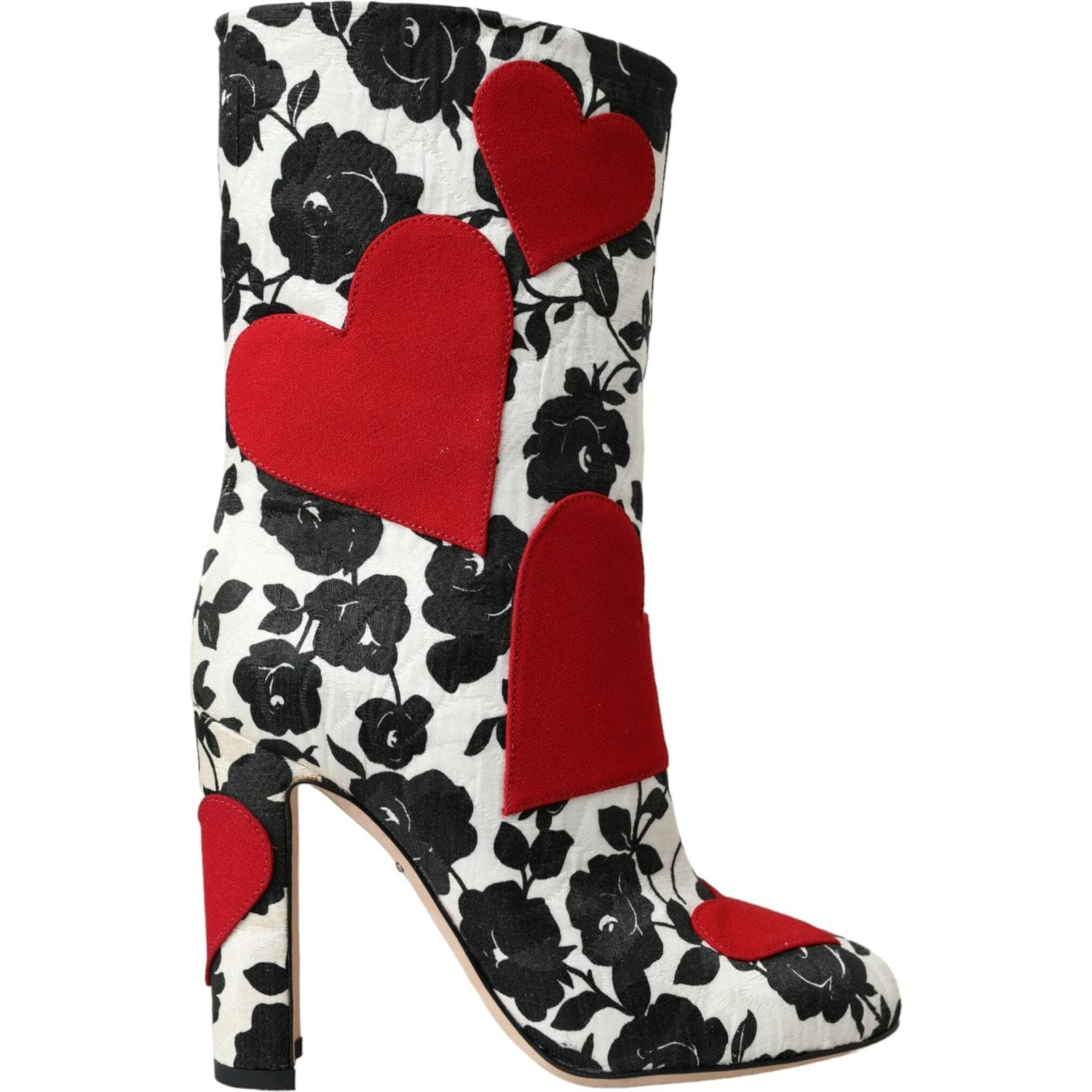 Dolce & Gabbana White Floral Hearts Leather High Boots Shoes