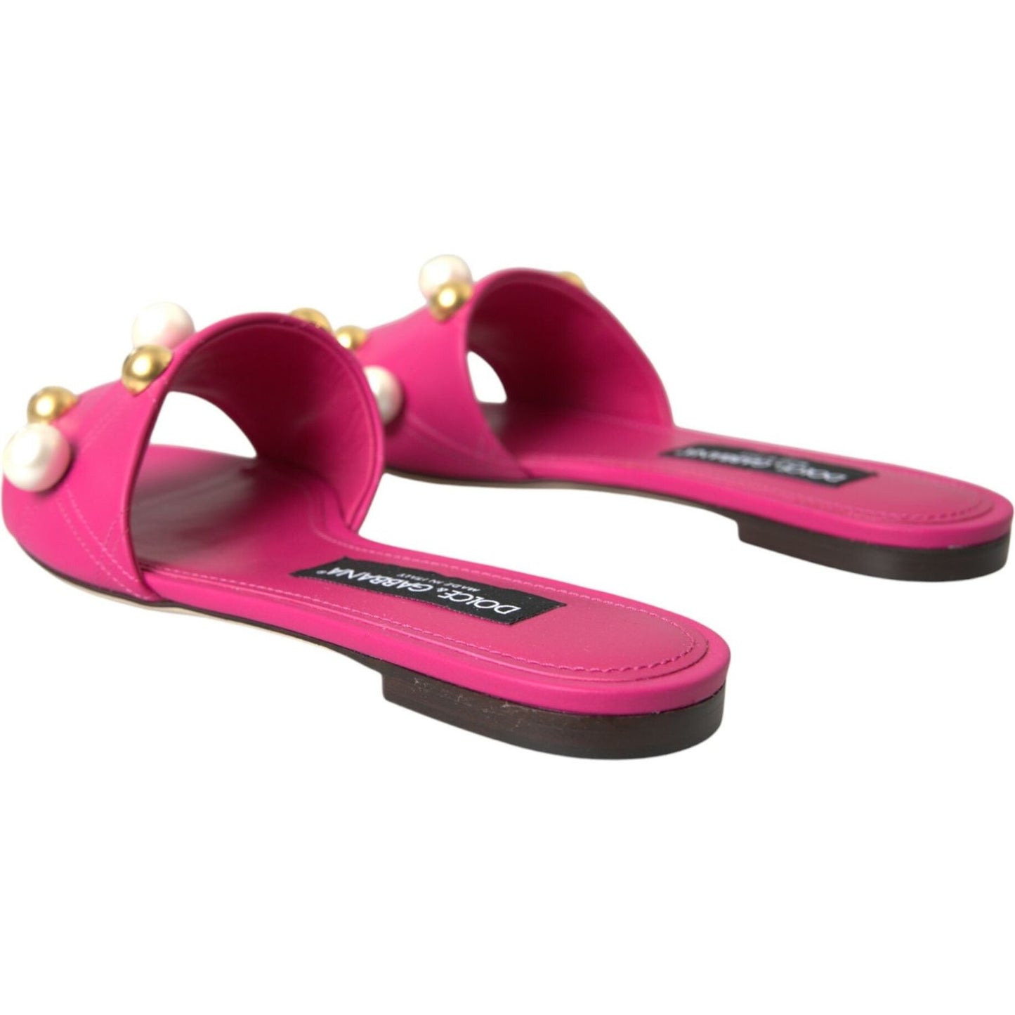 Dolce & Gabbana Pink Embellished Leather Flats Sandals Shoes Dolce & Gabbana