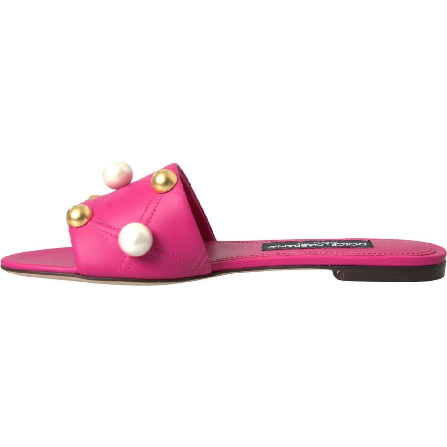 Dolce & Gabbana Pink Embellished Leather Flats Sandals Shoes Dolce & Gabbana