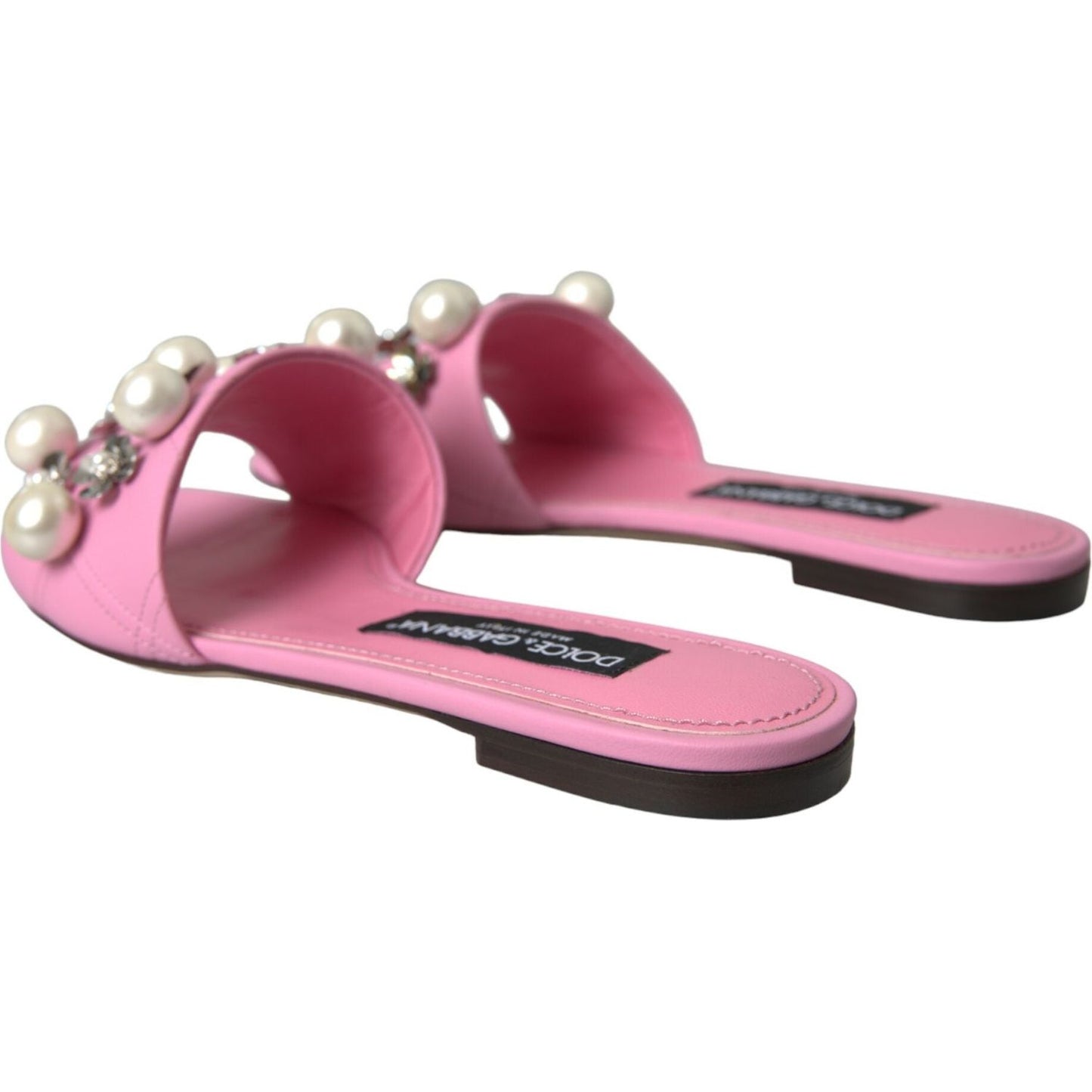 Dolce & Gabbana Pink Embellished Leather Flats Sandals Shoes Dolce & Gabbana