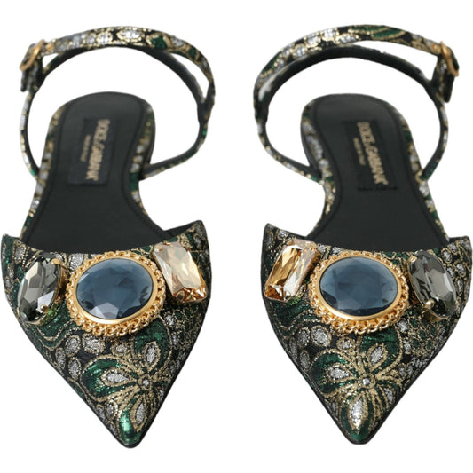 Dolce & Gabbana Multicolor Jacquard Crystal Slingback Sandals Shoes Dolce & Gabbana