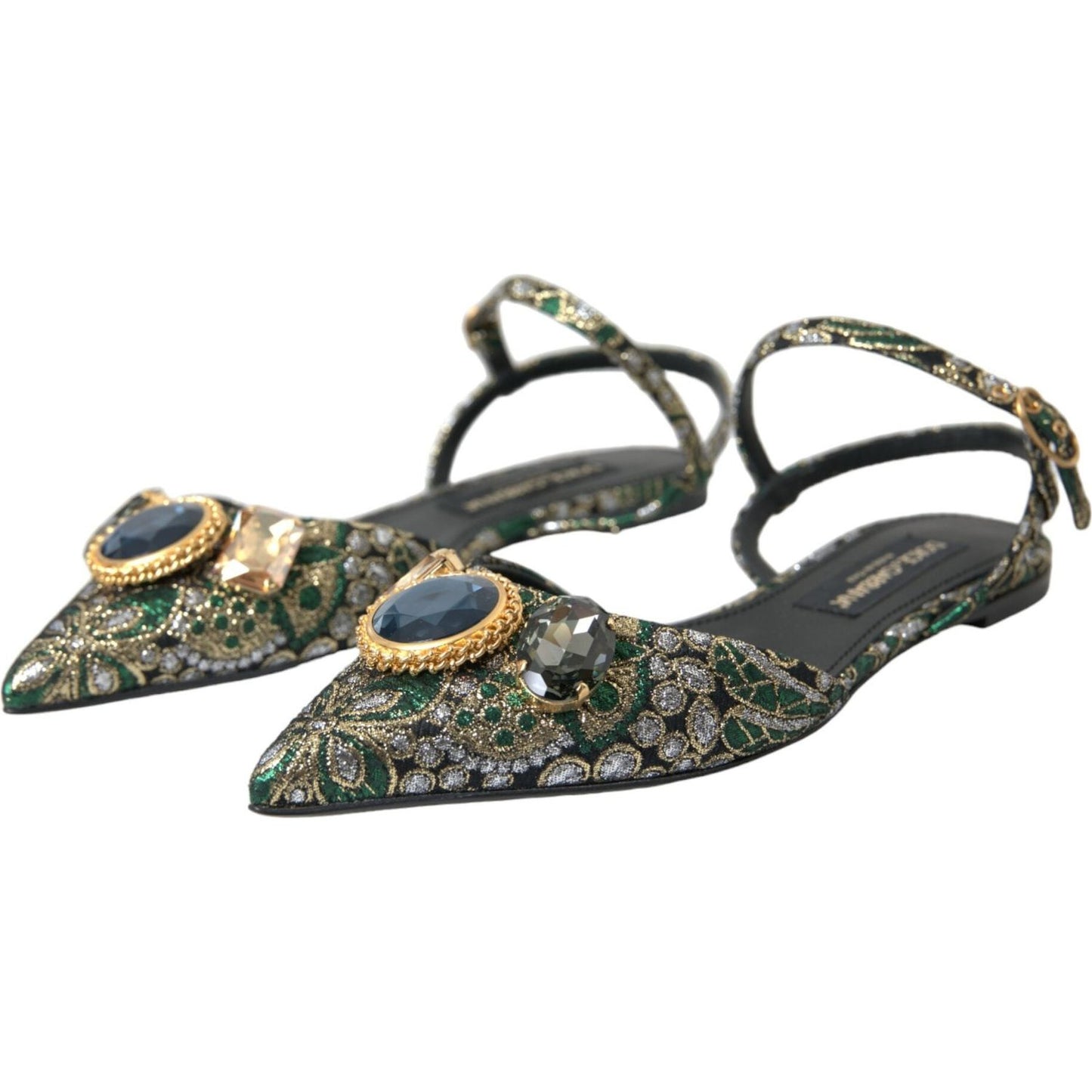 Dolce & Gabbana Multicolor Jacquard Crystal Slingback Sandals Shoes Dolce & Gabbana