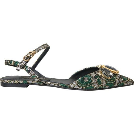 Dolce & Gabbana Multicolor Jacquard Crystal Slingback Sandals Shoes Dolce & Gabbana