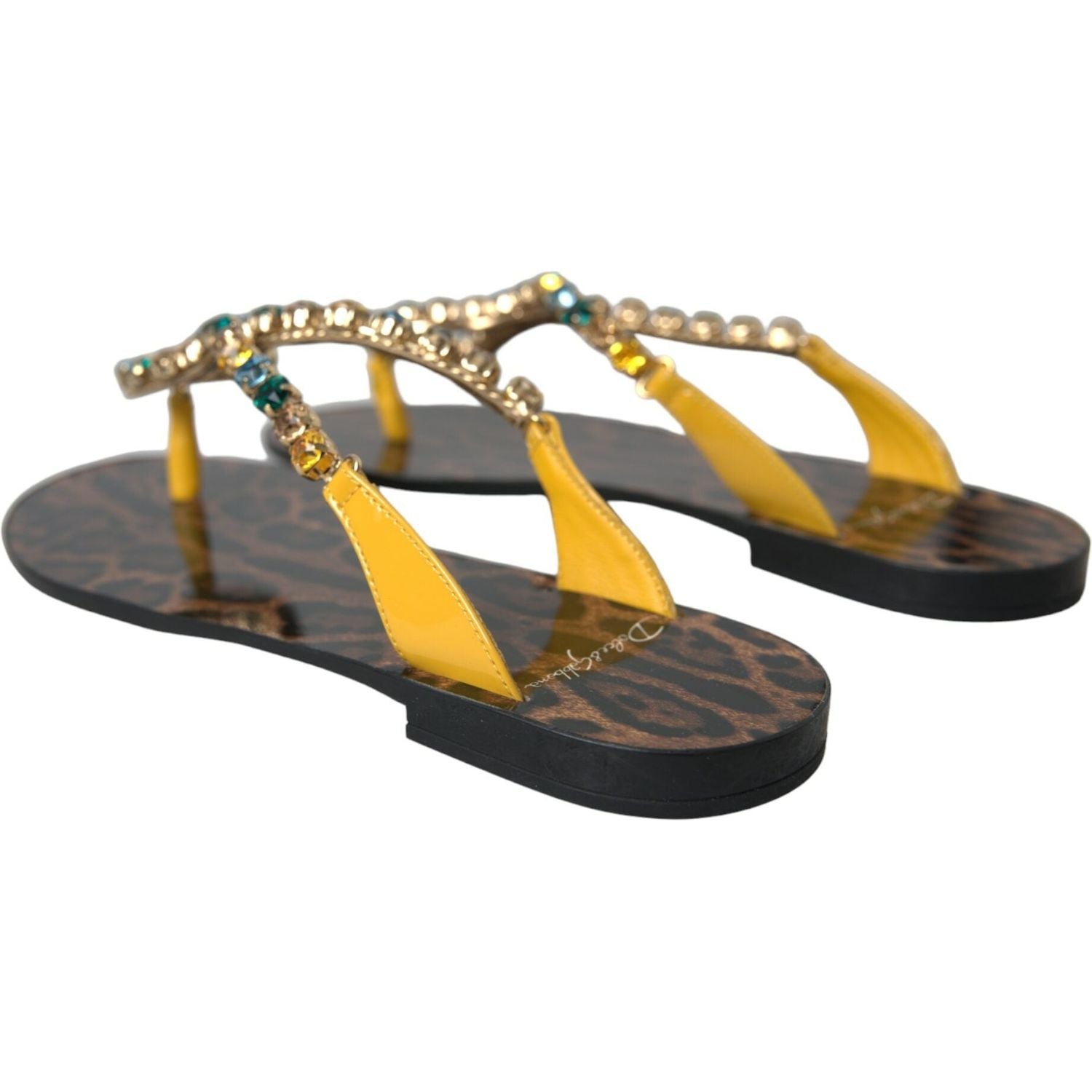 Dolce & Gabbana Mustard Crystal Calf Leather Beachwear Shoes