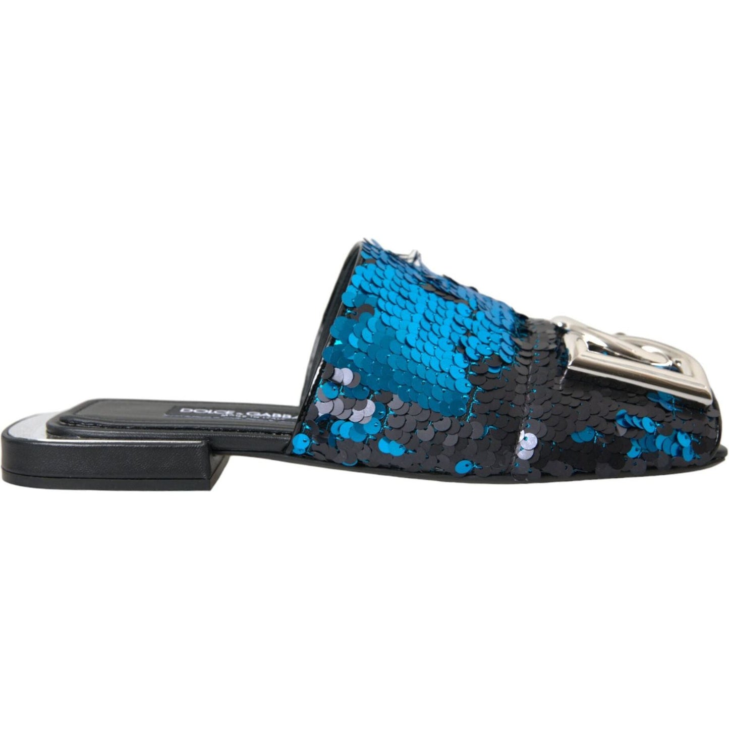 Dolce & Gabbana Blue Sequin Logo Slides Sandals Shoes Dolce & Gabbana