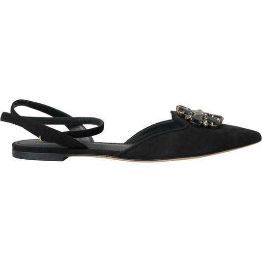 Dolce & Gabbana Black Leather Crystal Slingback Sandals Shoes Dolce & Gabbana