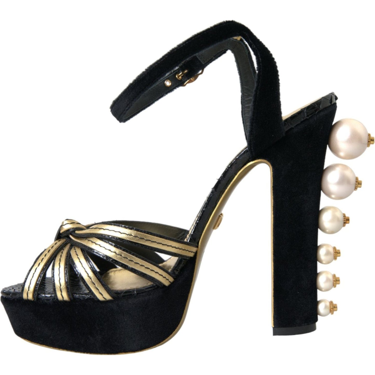 Dolce & Gabbana Black Gold Embellished Heels Sandals Shoes Dolce & Gabbana