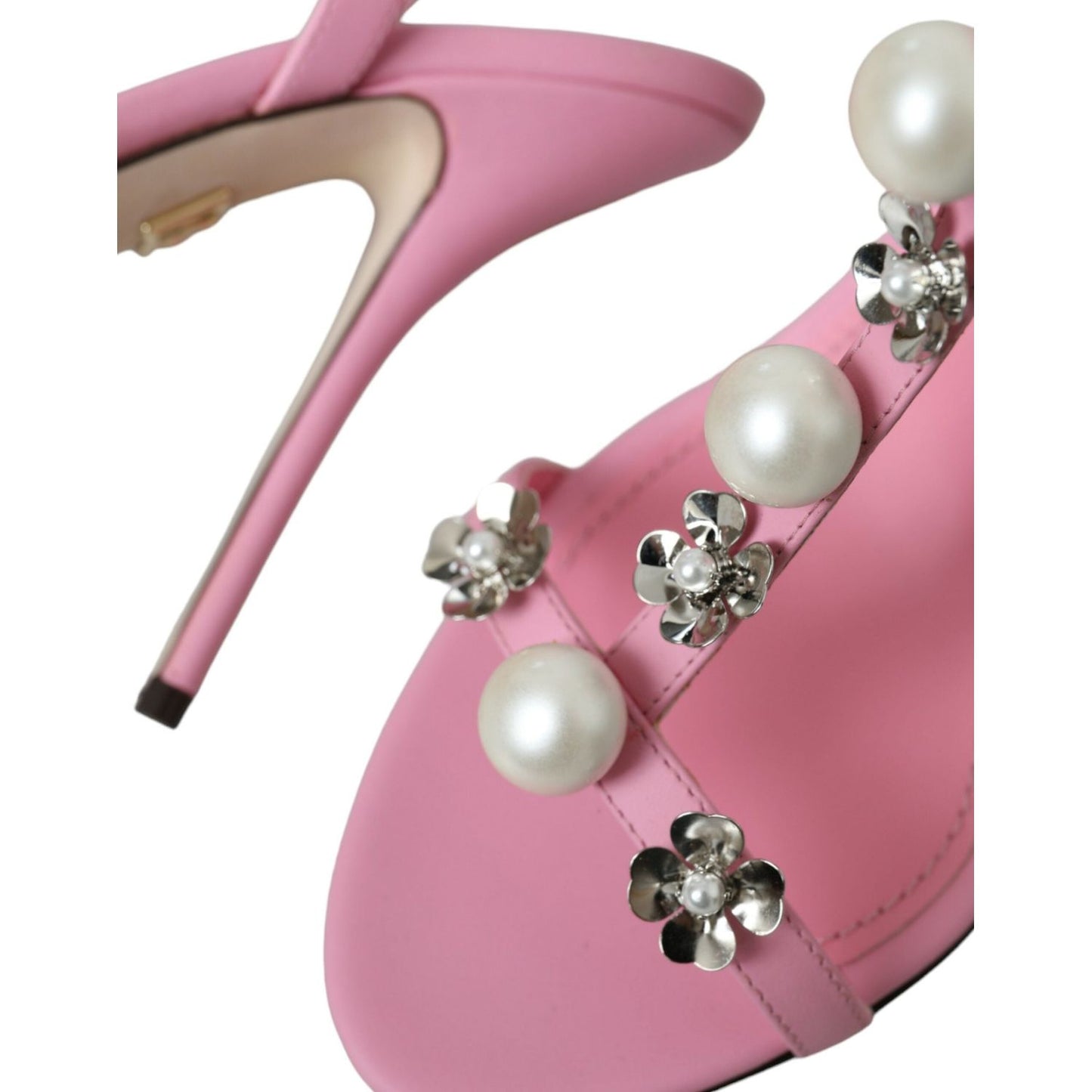 Dolce & Gabbana Pink Leather Embellished Heels Sandals Shoes Dolce & Gabbana