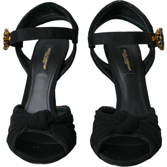 Dolce & Gabbana Black Suede Embellished Heels Sandals Shoes Dolce & Gabbana