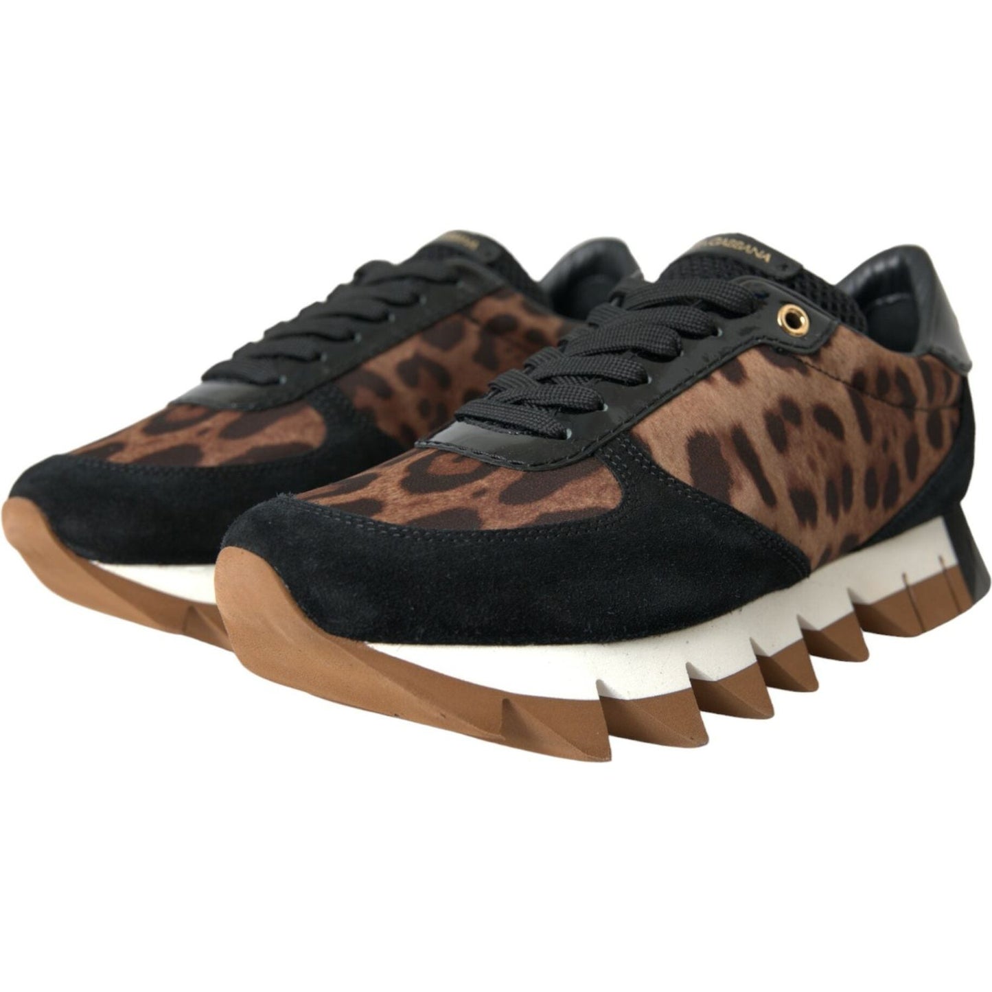 Dolce & Gabbana Black Brown Leopard Low Top Leather Sneaker Shoes Dolce & Gabbana