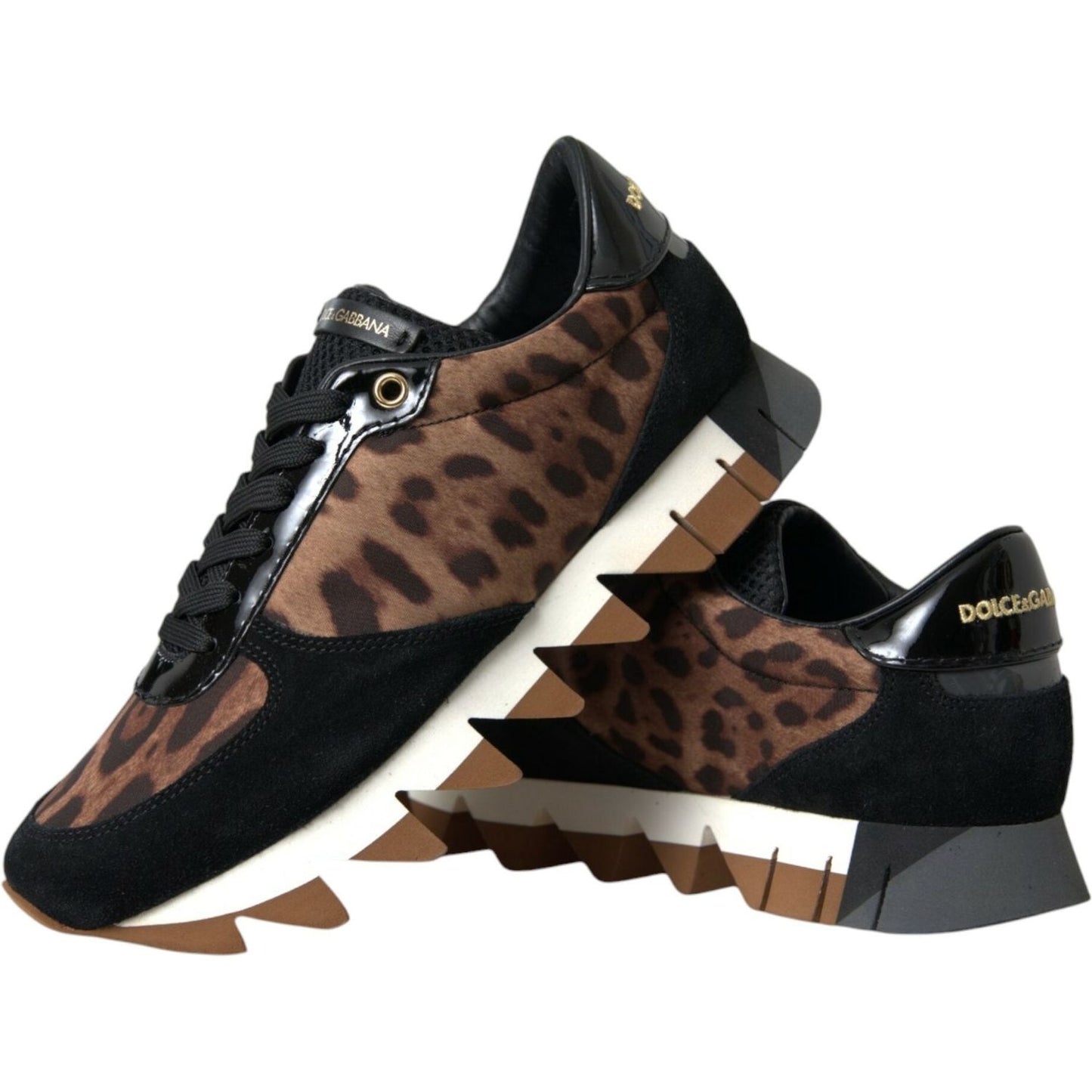 Dolce & Gabbana Black Brown Leopard Low Top Leather Sneaker Shoes Dolce & Gabbana