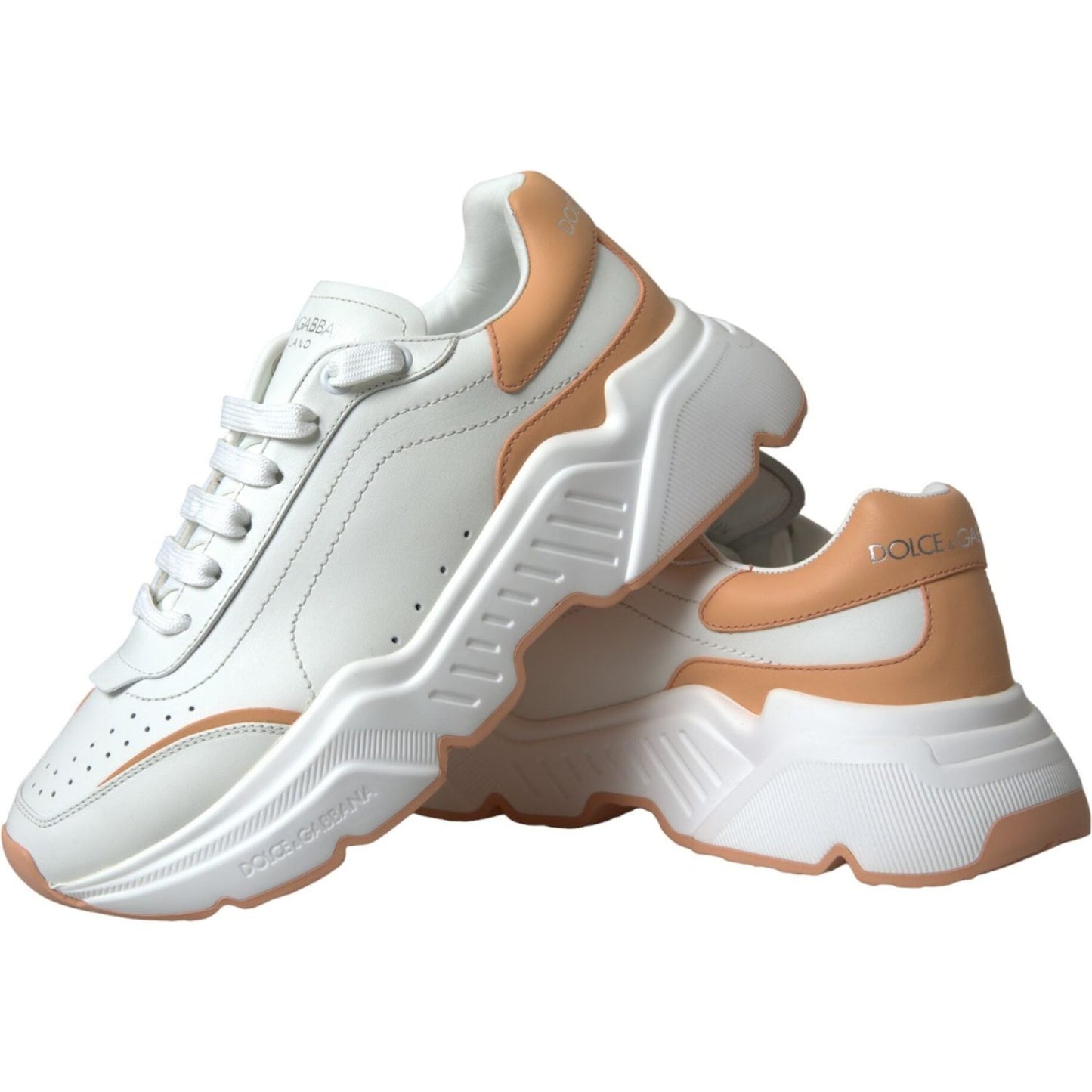 Dolce & Gabbana White Peach DAYMASTER Leather Sneakers Shoes Dolce & Gabbana