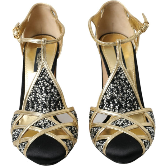 Dolce & Gabbana Black Suede Gold Embellished Heels Pump Shoes Dolce & Gabbana