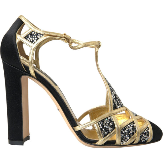 Dolce & Gabbana Black Suede Gold Embellished Heels Pump Shoes Dolce & Gabbana