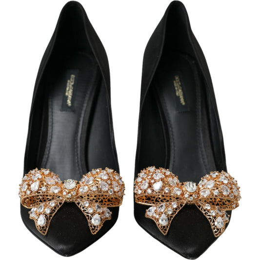 Dolce & Gabbana Black Satin Bow Embellished Heels Pumps Shoes Dolce & Gabbana