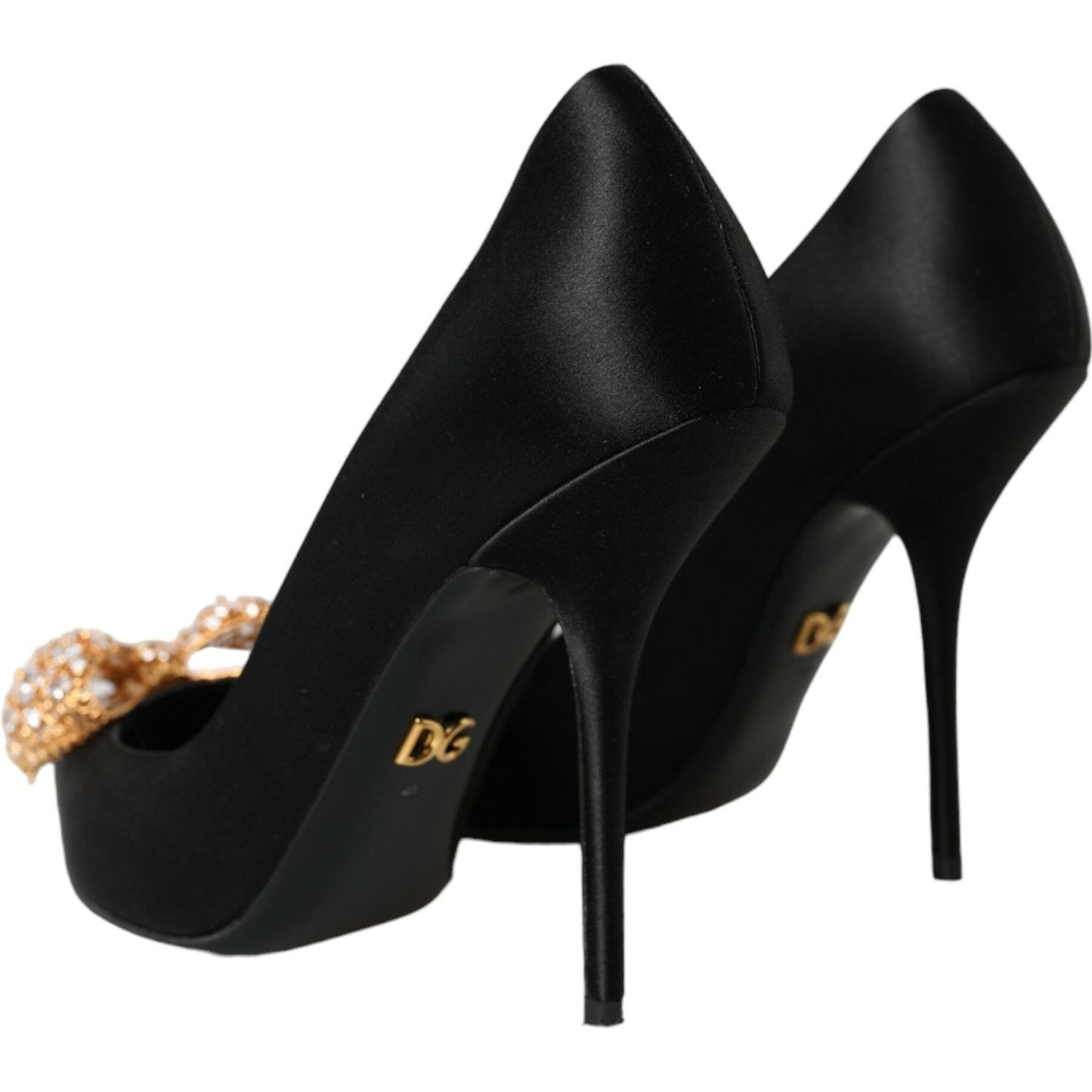 Dolce & Gabbana Black Satin Bow Embellished Heels Pumps Shoes Dolce & Gabbana