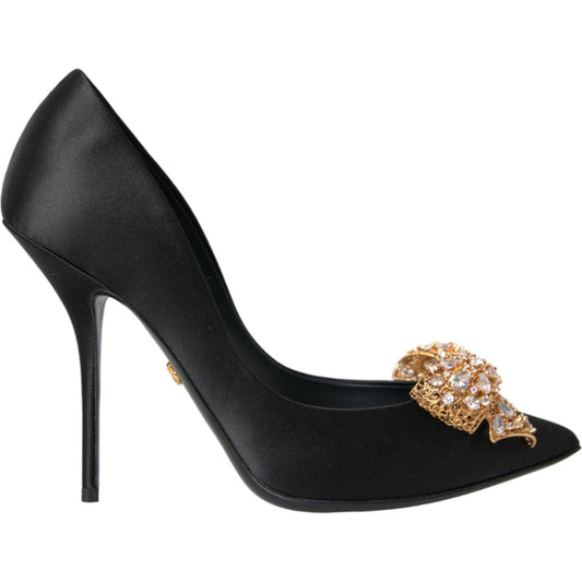 Dolce & Gabbana Black Satin Bow Embellished Heels Pumps Shoes Dolce & Gabbana