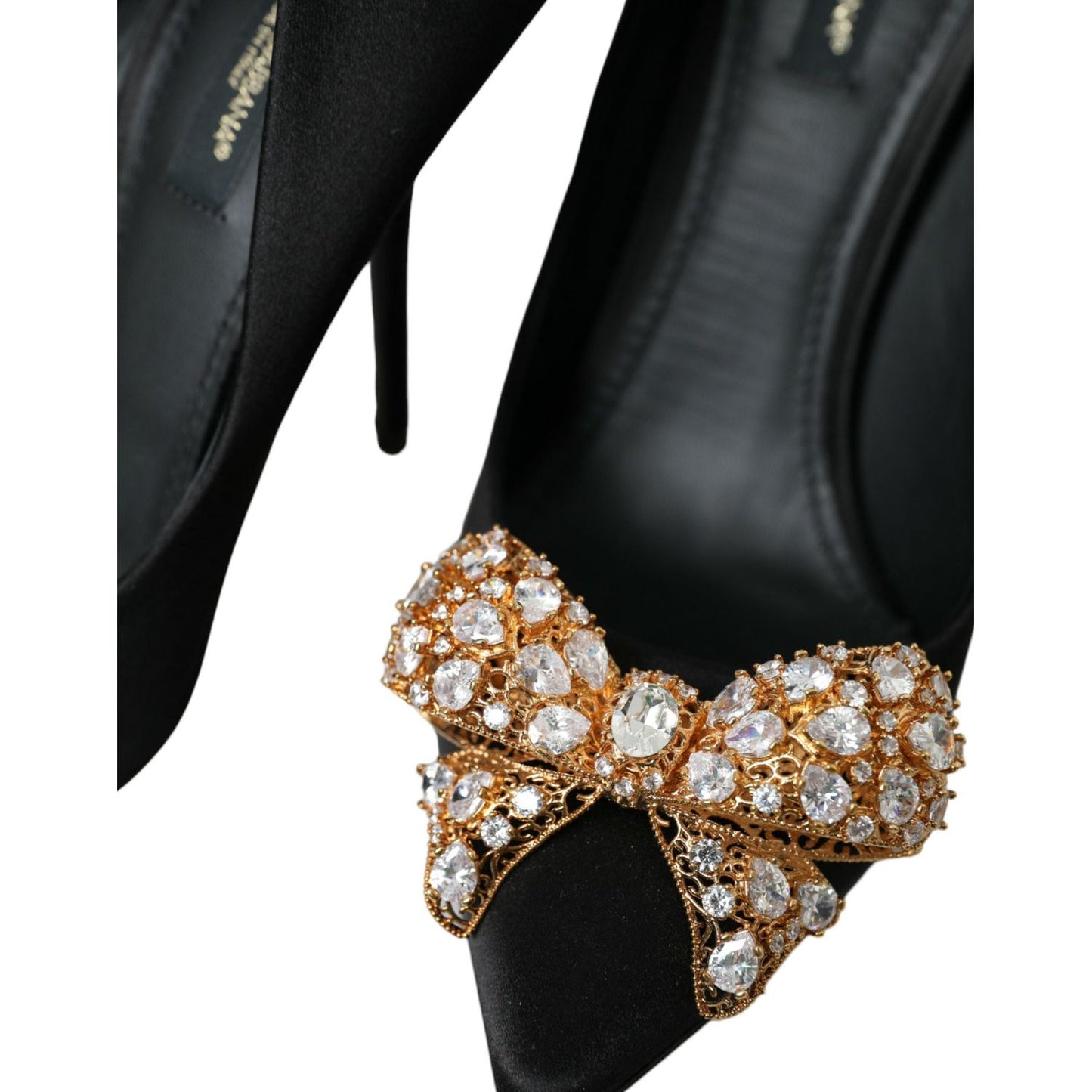 Dolce & Gabbana Black Satin Bow Embellished Heels Pumps Shoes Dolce & Gabbana