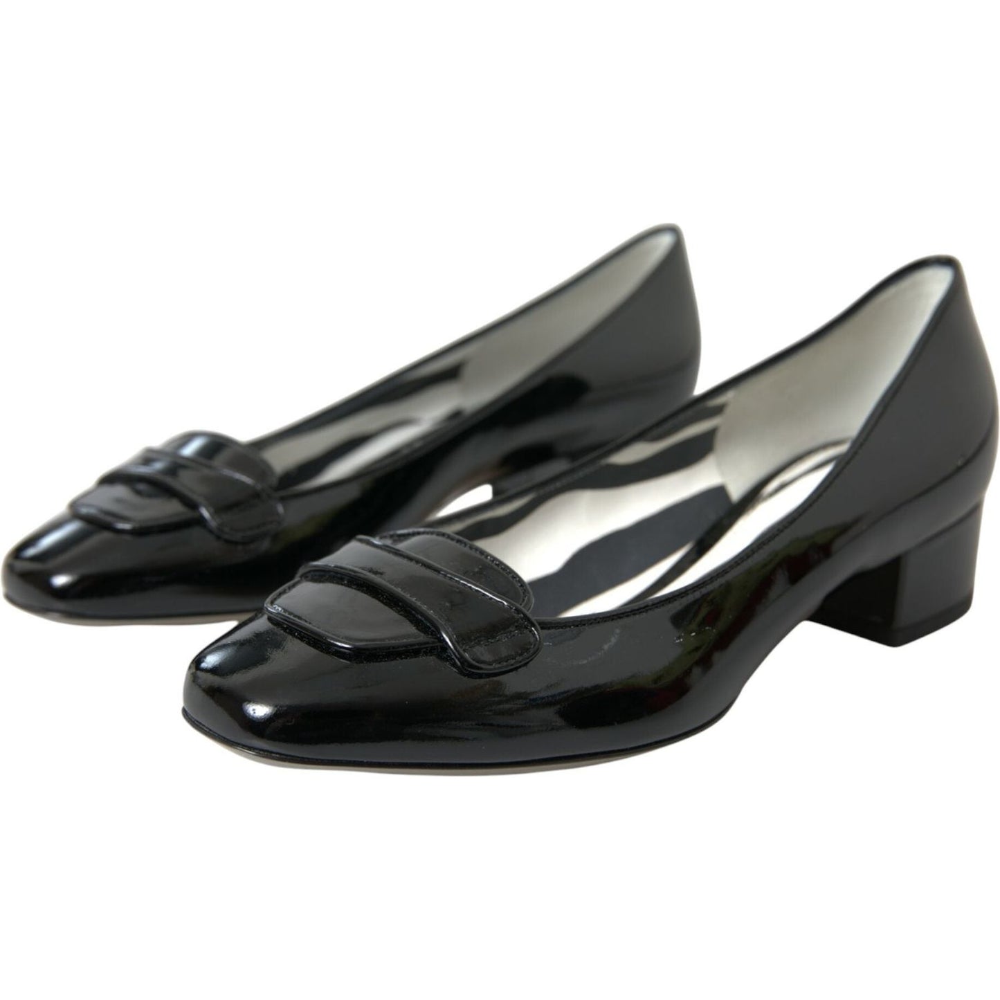 Dolce & Gabbana Black Patent Leather Block Heels Pumps Shoes Dolce & Gabbana