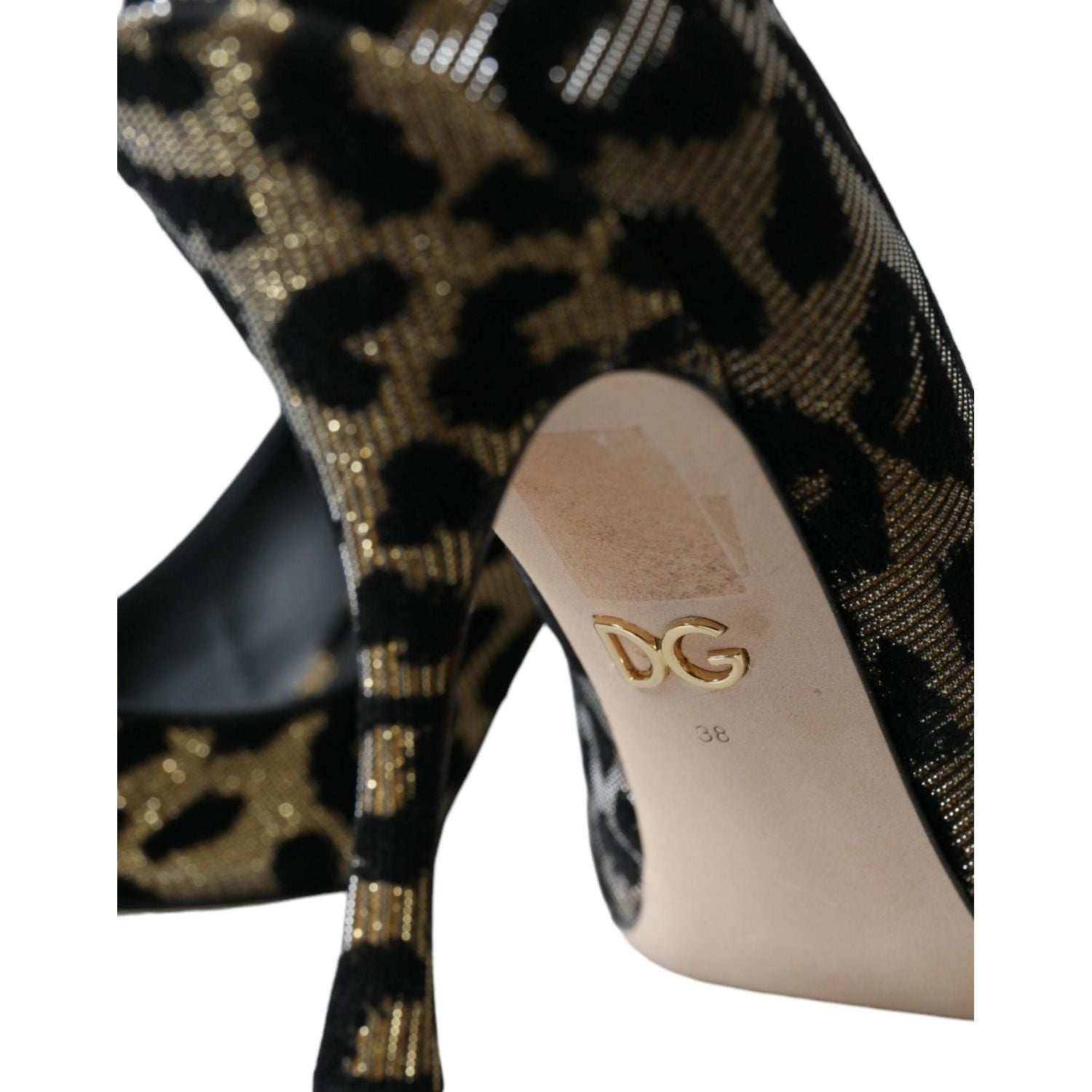 Dolce & Gabbana Black Gold Leopard Lurex Heels Pumps Shoes