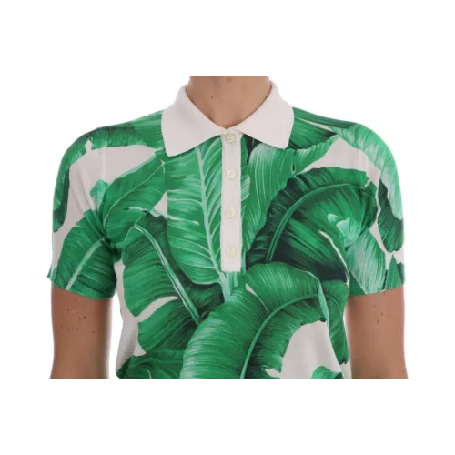 Dolce & Gabbana Green Banana Print Silk Polo T-shirt Dolce & Gabbana