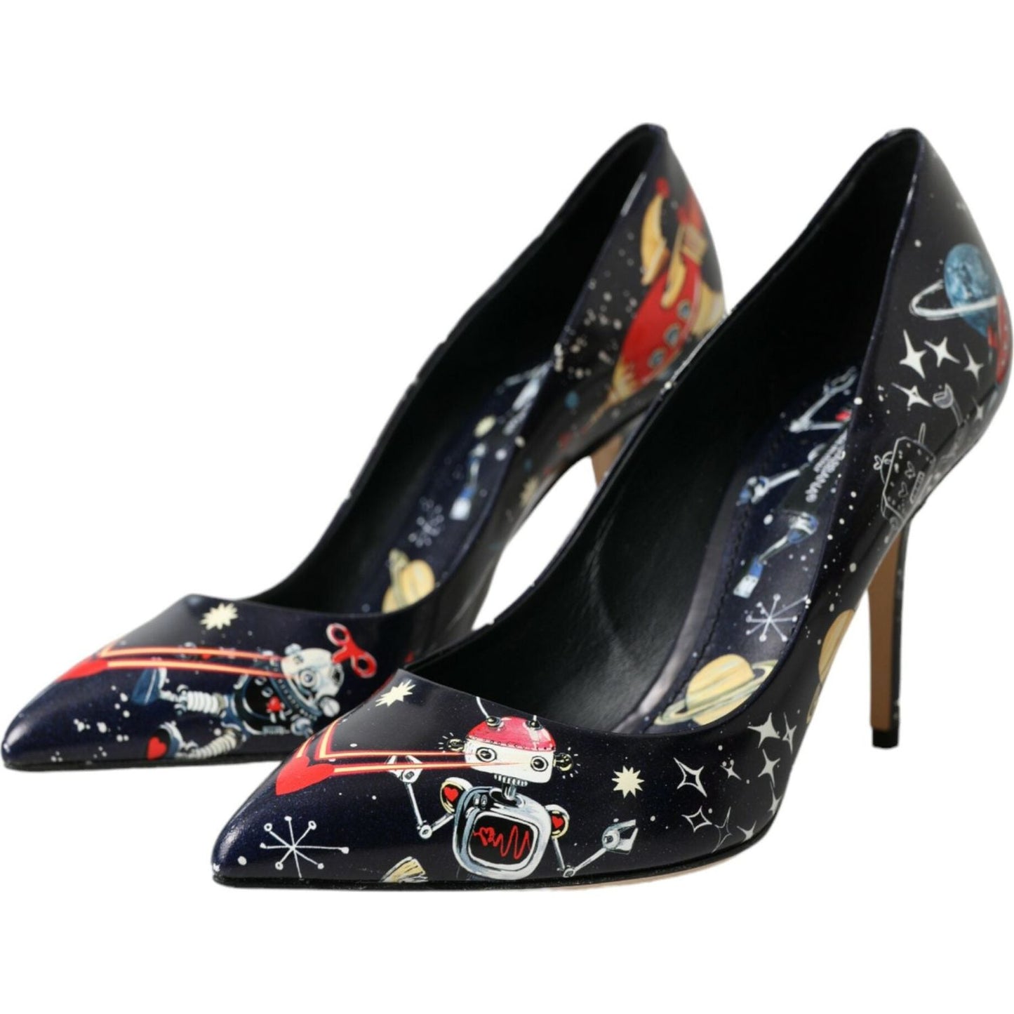 Dolce & Gabbana Blue Space Robot Leather Heels Pumps Shoes Dolce & Gabbana