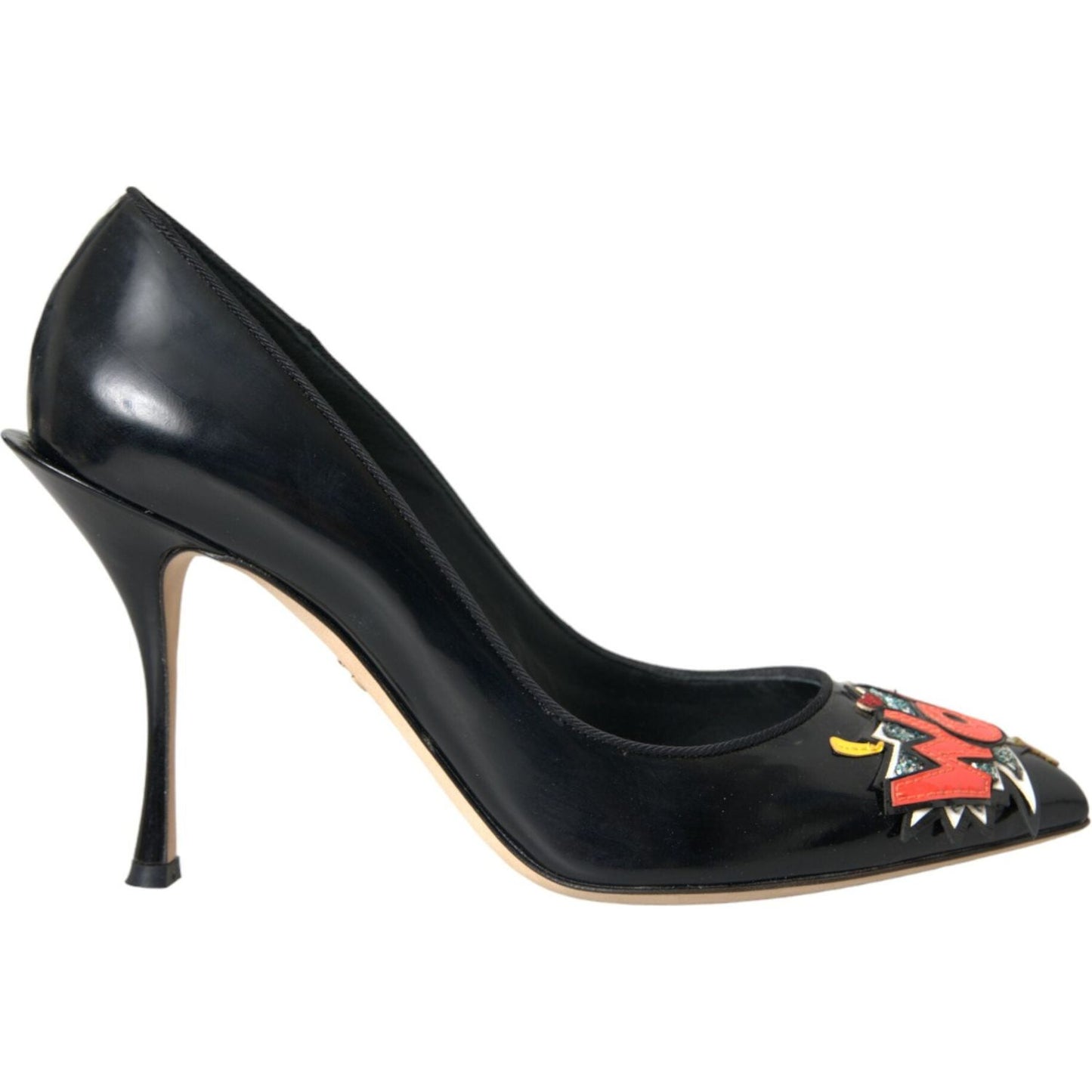 Dolce & Gabbana Black Leather WOW Patch Heels Pumps Shoes Dolce & Gabbana