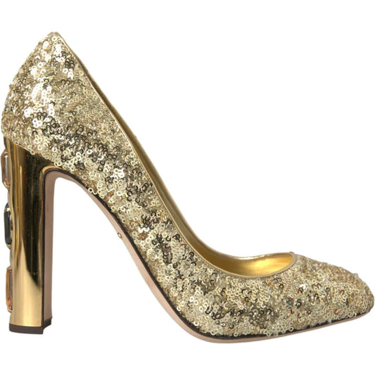 Dolce & Gabbana Gold Sequin Crystal Heels Pumps Shoes