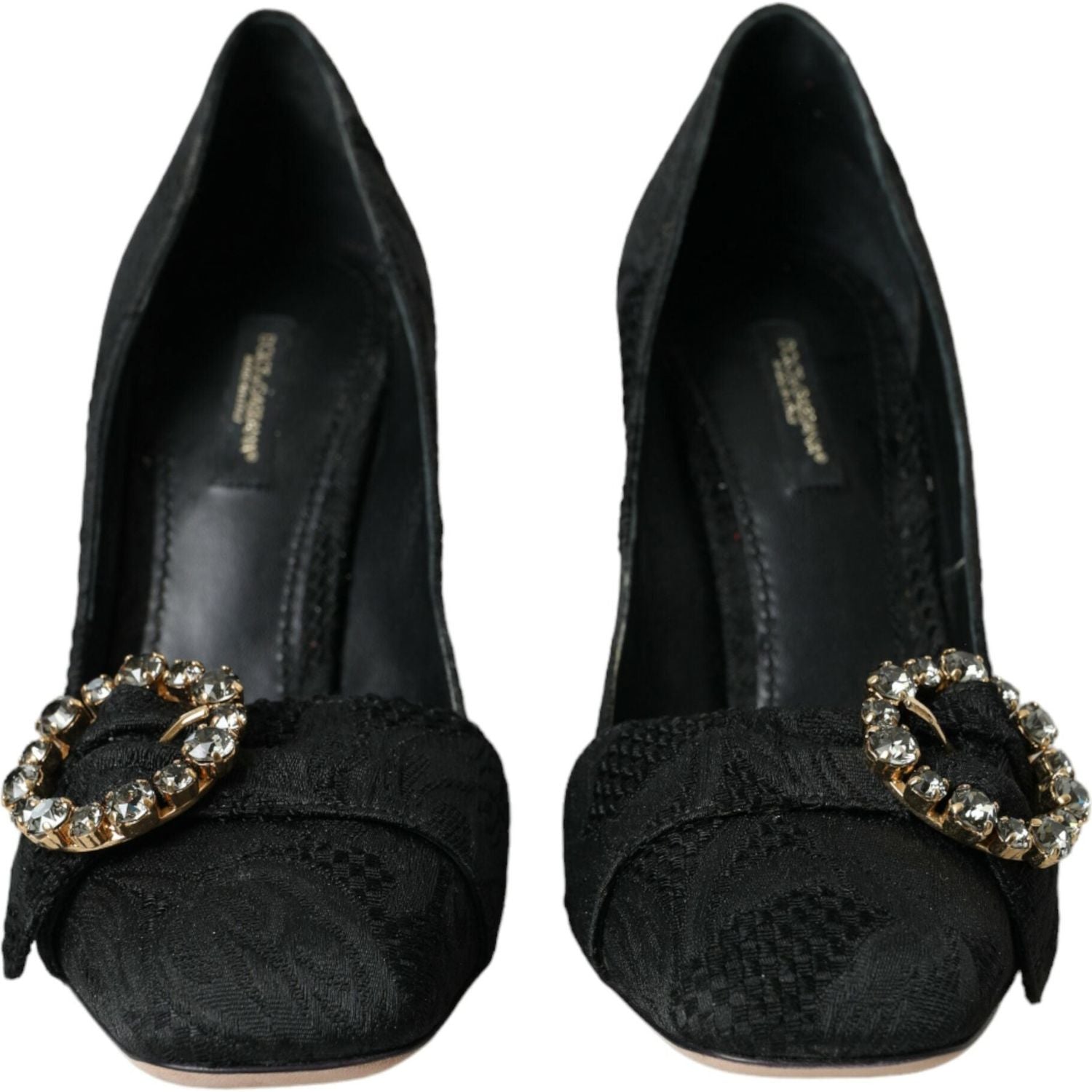 Dolce & Gabbana Black Brocade Crystals Heels Pumps Shoes