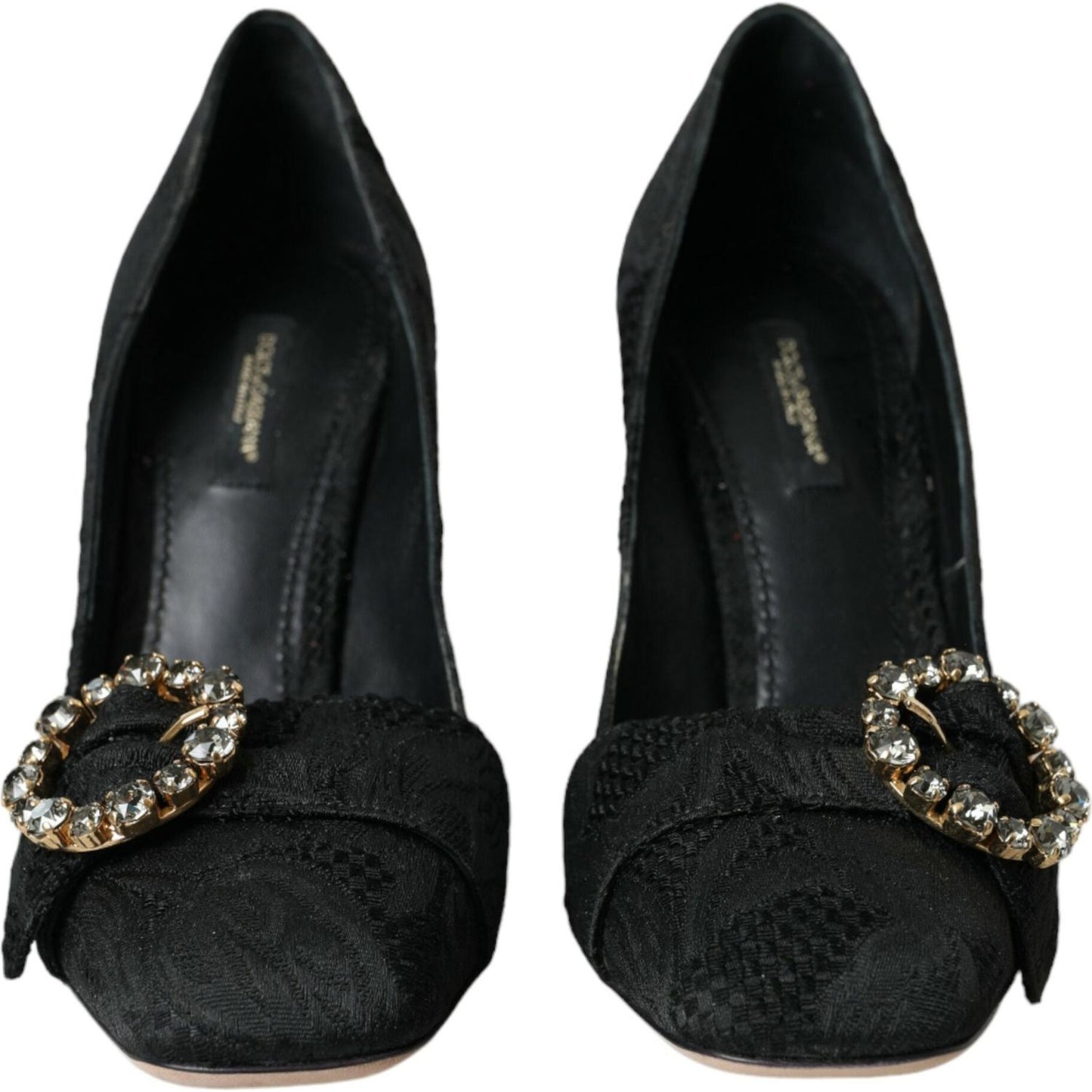 Dolce & Gabbana Black Brocade Crystals Heels Pumps Shoes Dolce & Gabbana