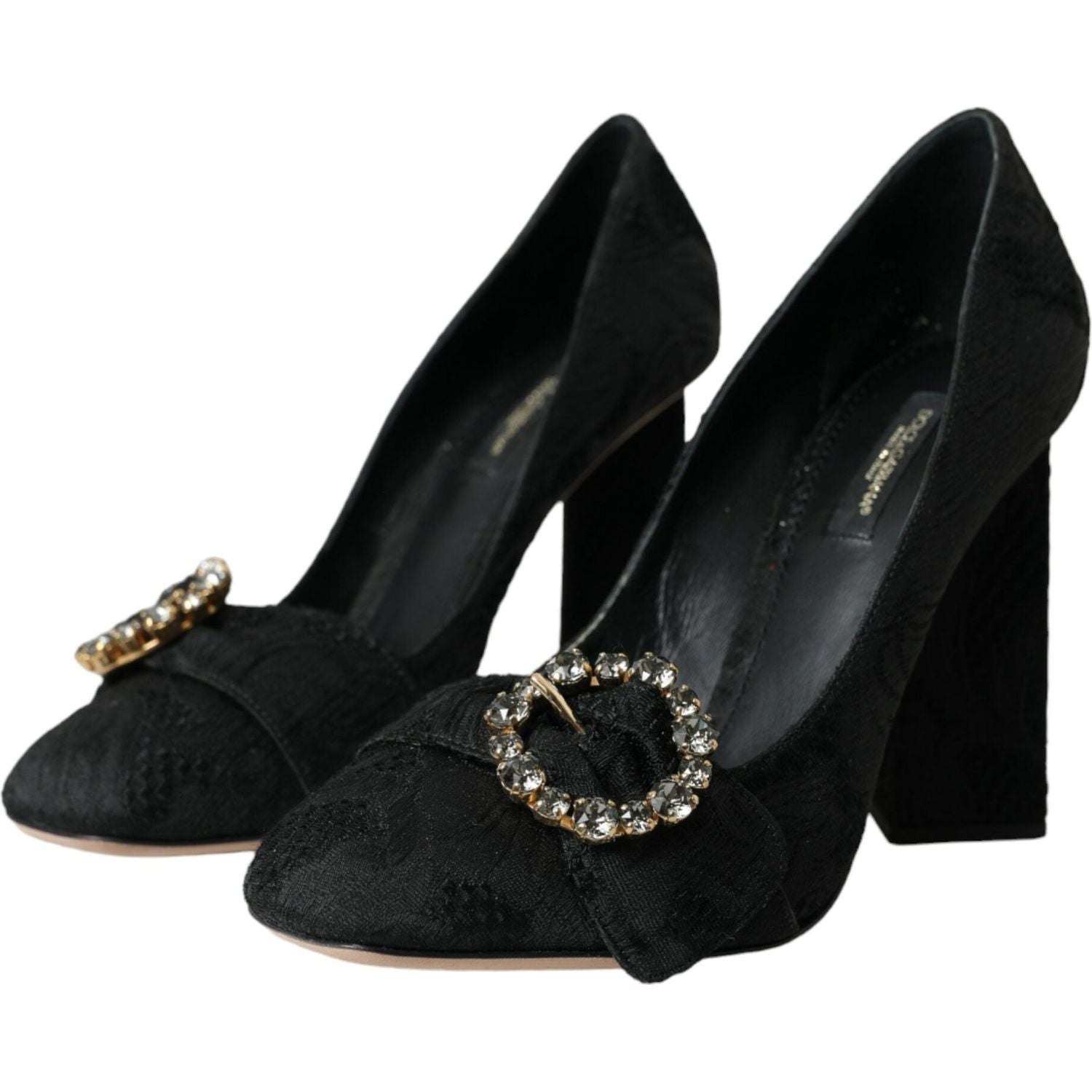 Dolce & Gabbana Black Brocade Crystals Heels Pumps Shoes