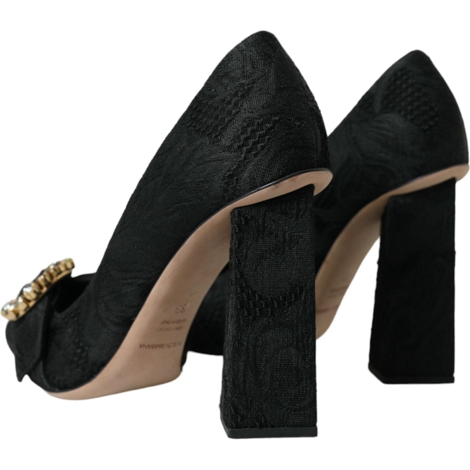 Dolce & Gabbana Black Brocade Crystals Heels Pumps Shoes