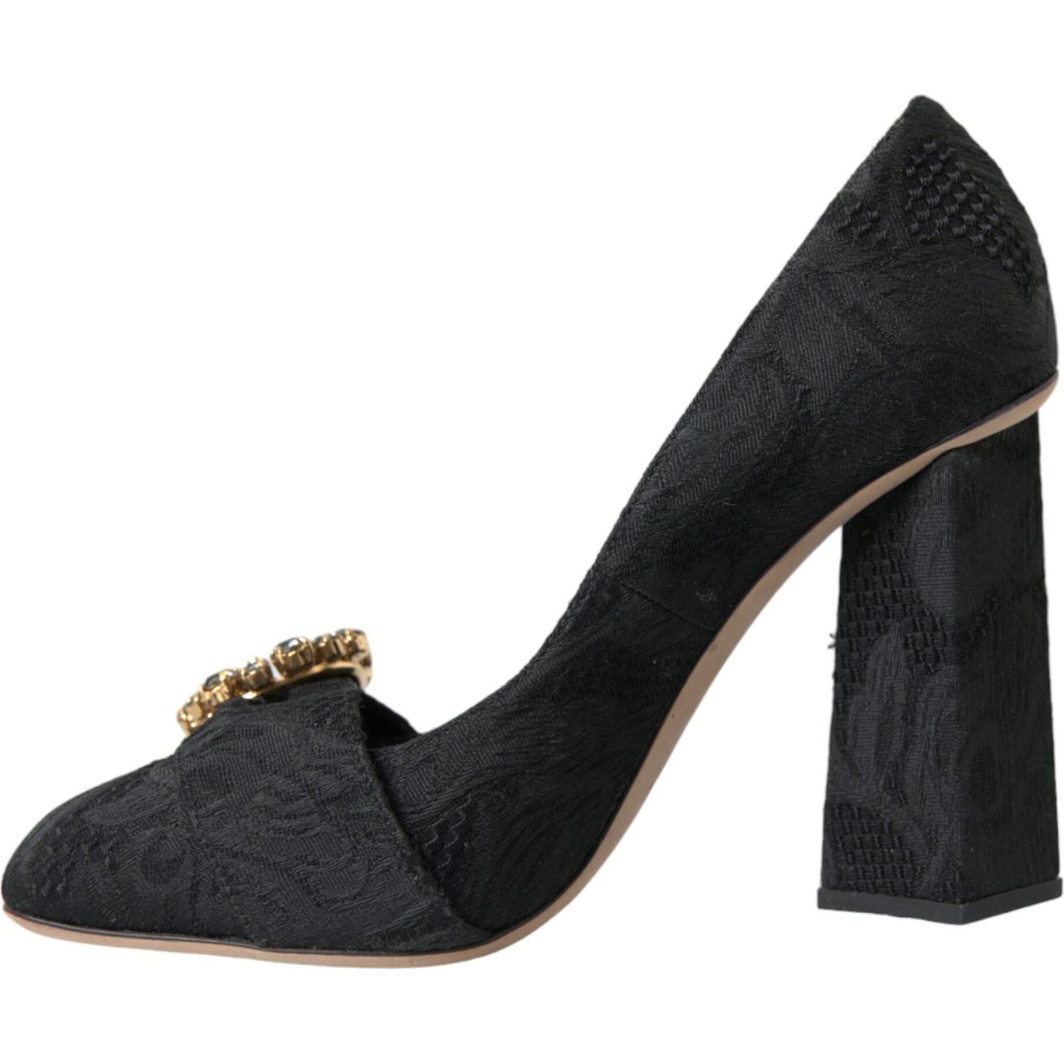 Dolce & Gabbana Black Brocade Crystals Heels Pumps Shoes