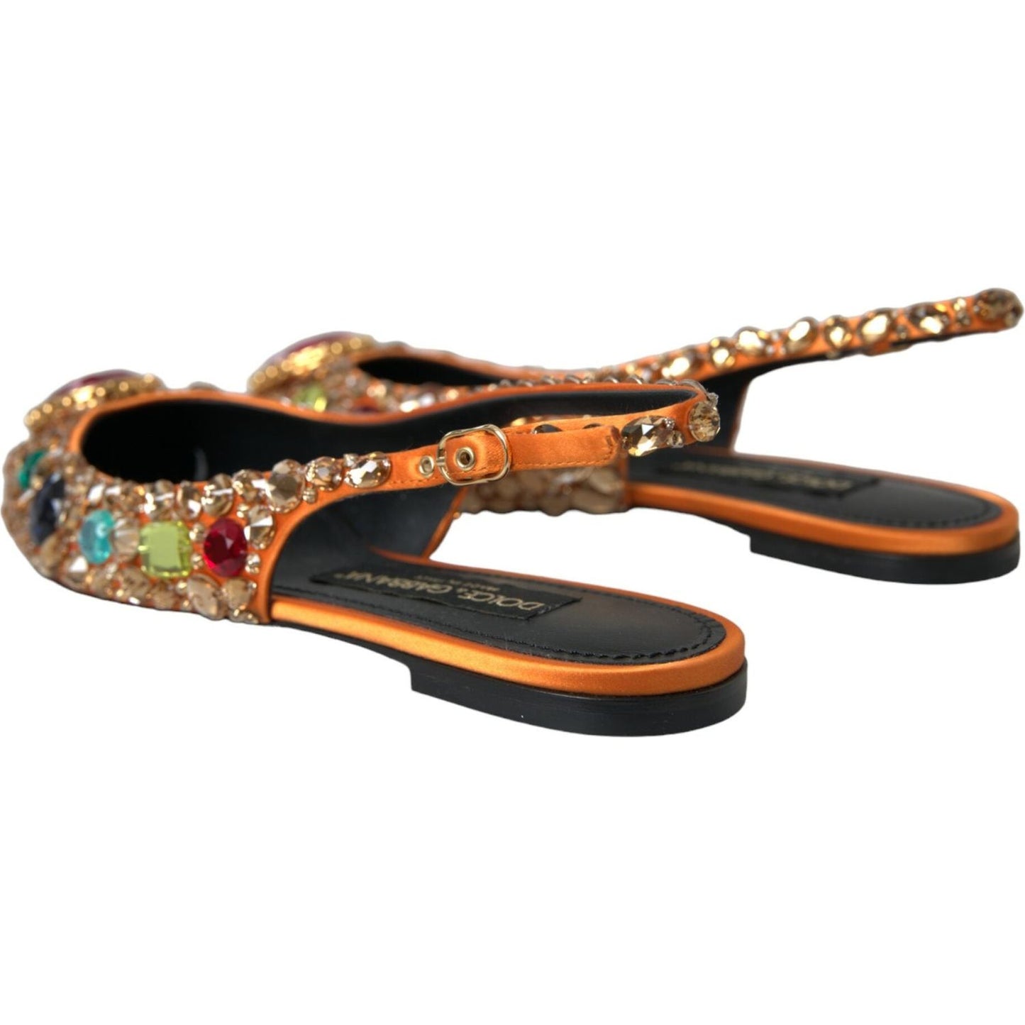 Dolce & Gabbana Orange Satin Crystals Flats Sandals Shoes Dolce & Gabbana