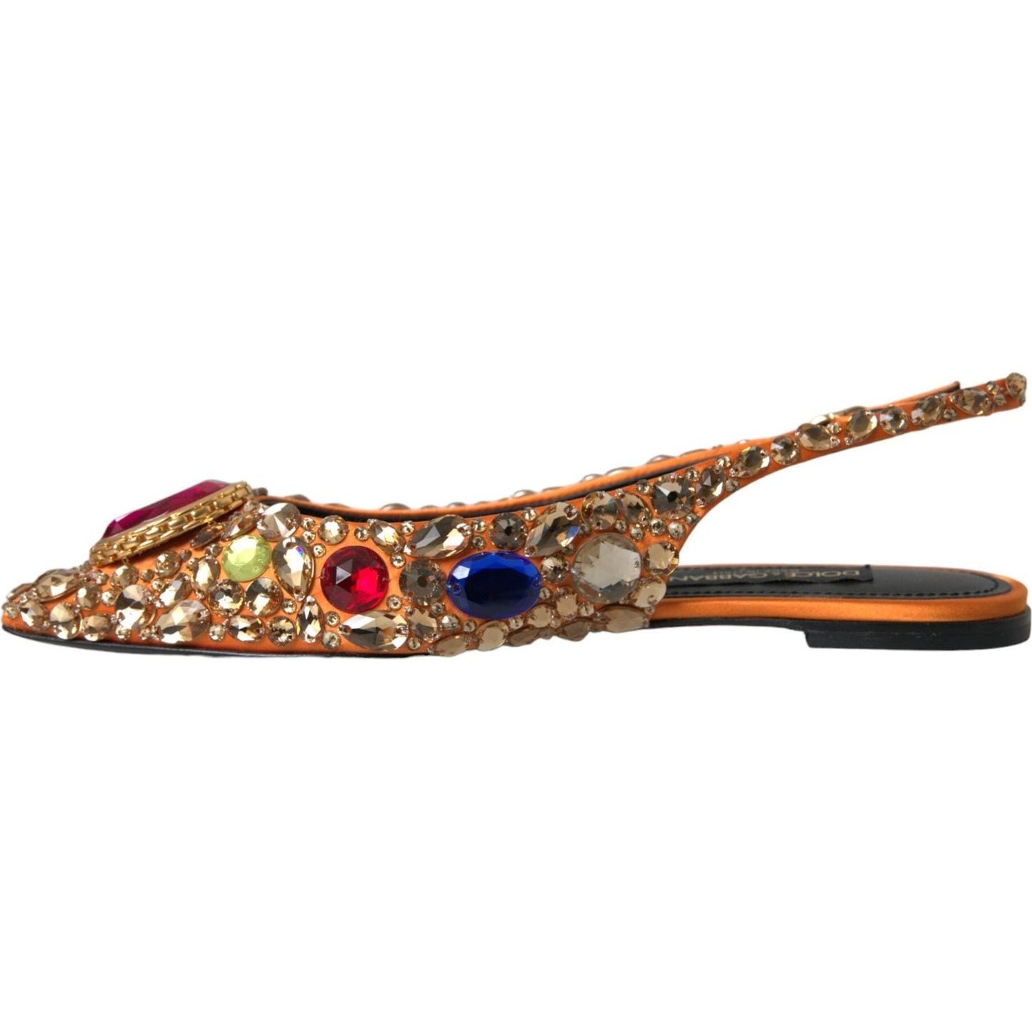 Dolce & Gabbana Orange Satin Crystals Flats Sandals Shoes Dolce & Gabbana