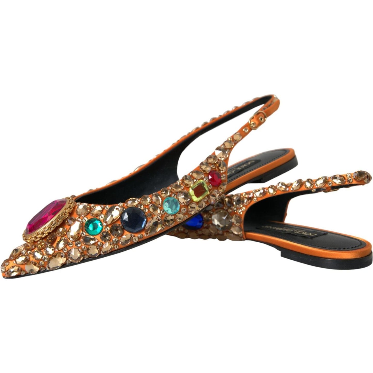 Dolce & Gabbana Orange Satin Crystals Flats Sandals Shoes Dolce & Gabbana