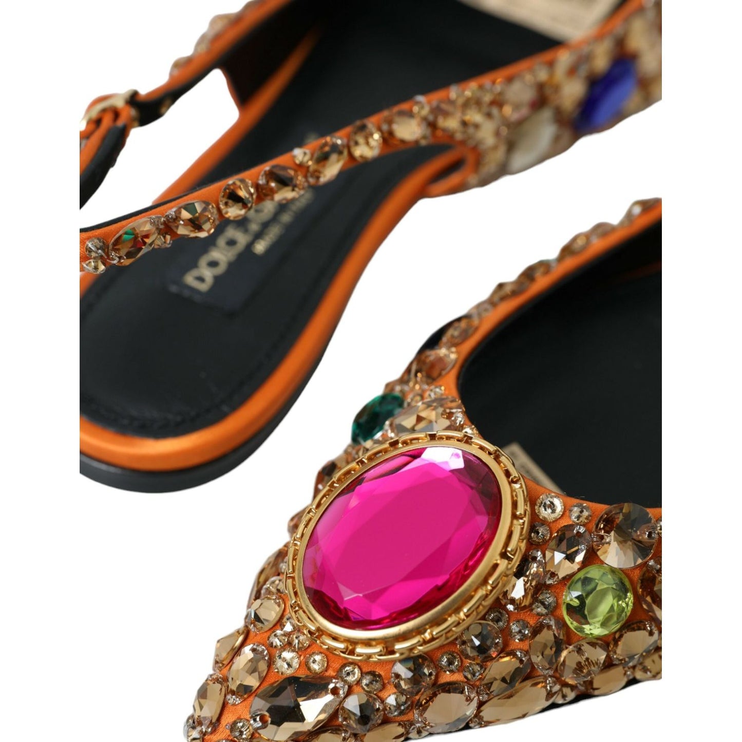 Dolce & Gabbana Orange Satin Crystals Flats Sandals Shoes Dolce & Gabbana