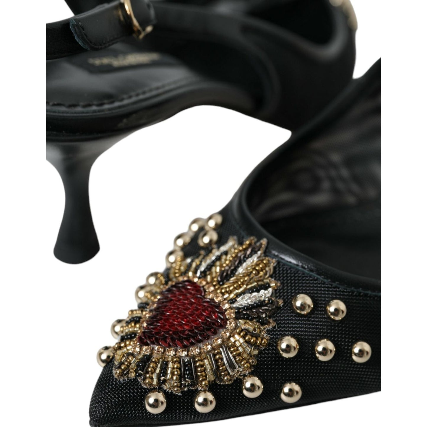 Dolce & Gabbana Black Mesh Embellished Heel Slingbacks Shoes Dolce & Gabbana