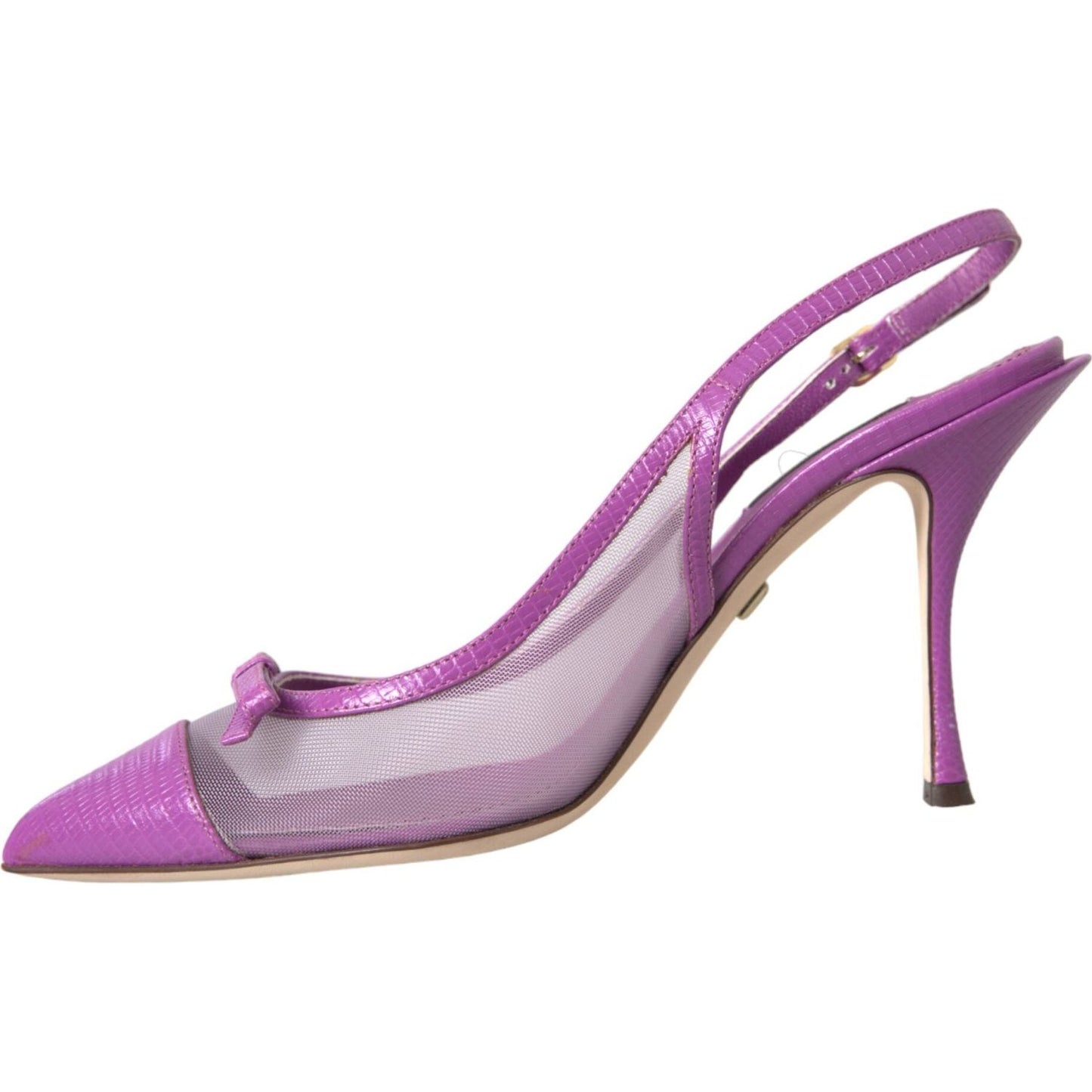 Dolce & Gabbana Purple Leather Mesh High Heels Slingback Shoes Dolce & Gabbana