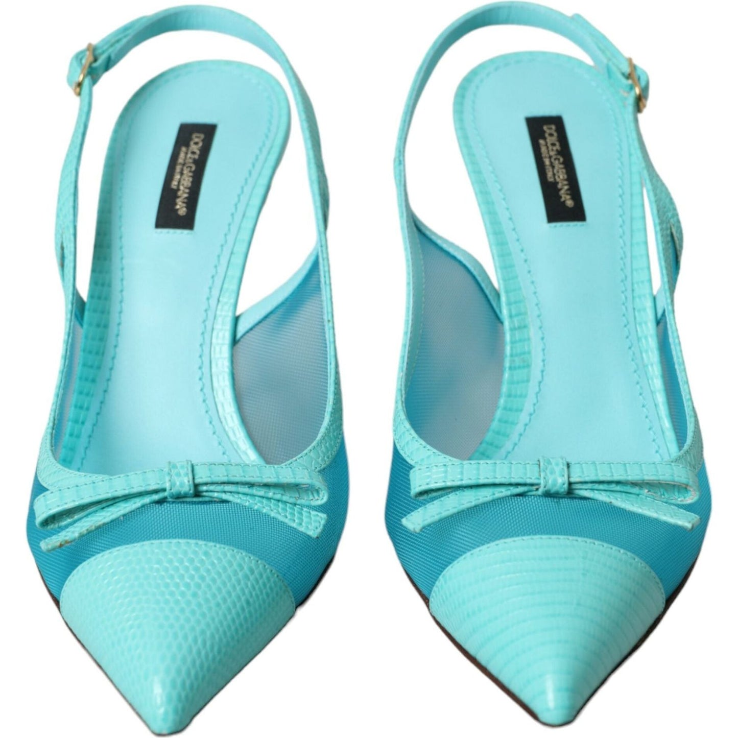 Dolce & Gabbana Blue Leather Mesh High Heels Slingback Shoes Dolce & Gabbana