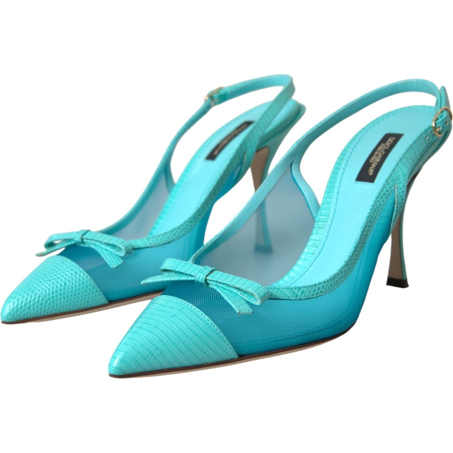 Dolce & Gabbana Blue Leather Mesh High Heels Slingback Shoes Dolce & Gabbana