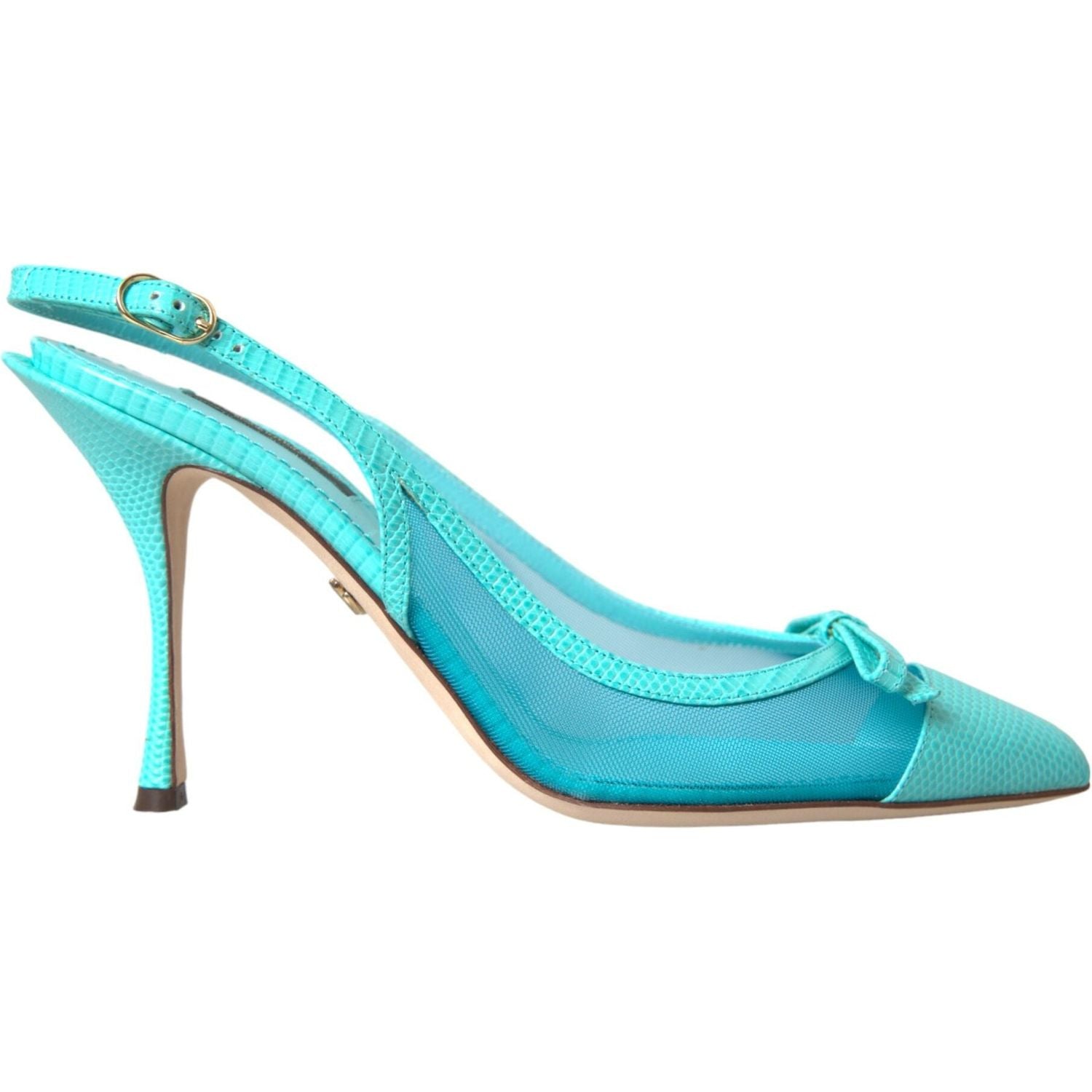 Dolce & Gabbana Blue Leather Mesh High Heels Slingback Shoes