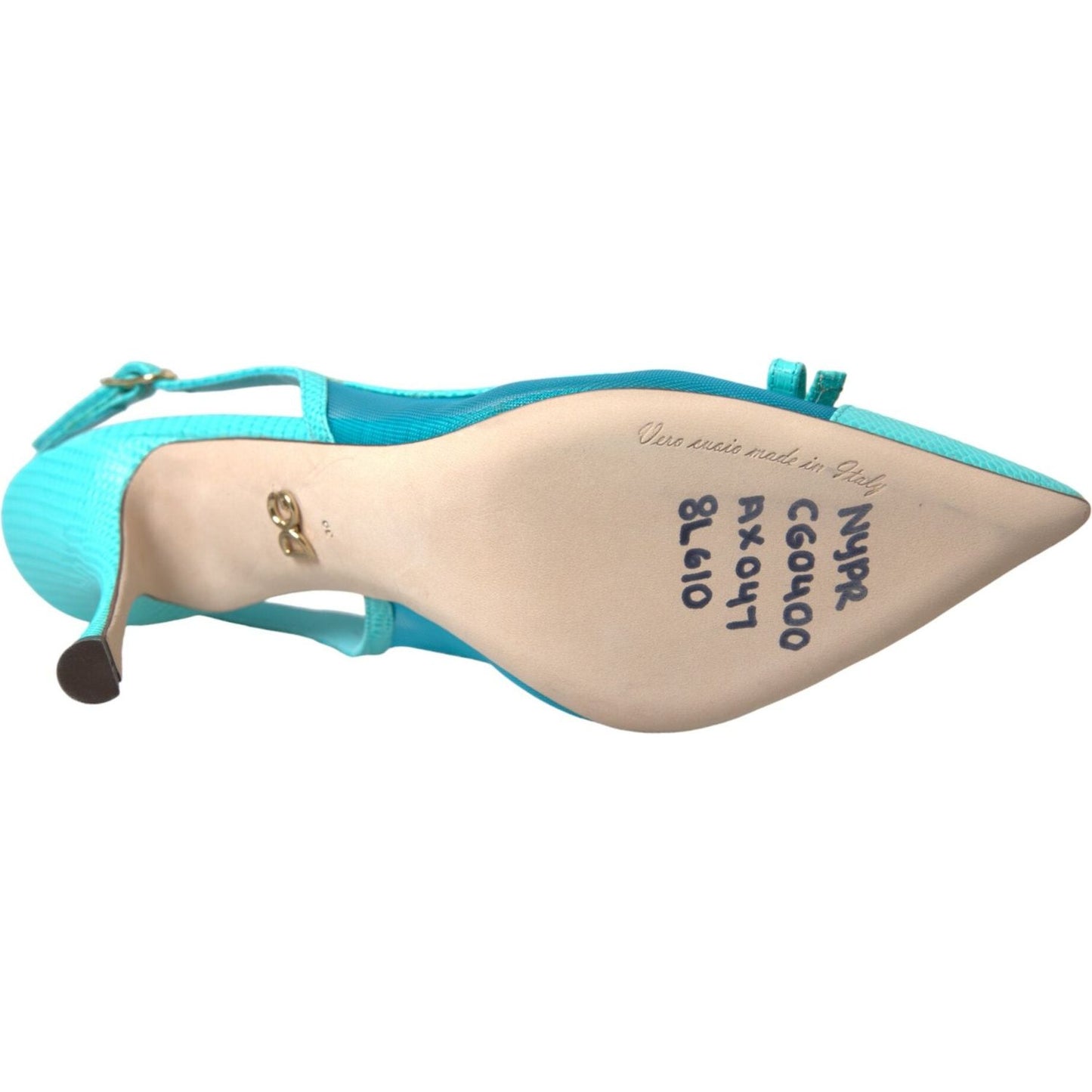 Dolce & Gabbana Blue Leather Mesh High Heels Slingback Shoes Dolce & Gabbana