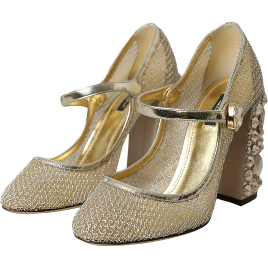 Dolce & Gabbana Gold Mesh Crystal Mary Jane Pumps Heels Shoes Dolce & Gabbana