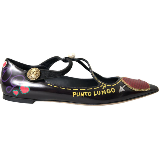 Dolce & Gabbana Black Leather Heart Embellished Loafers Shoes Dolce & Gabbana