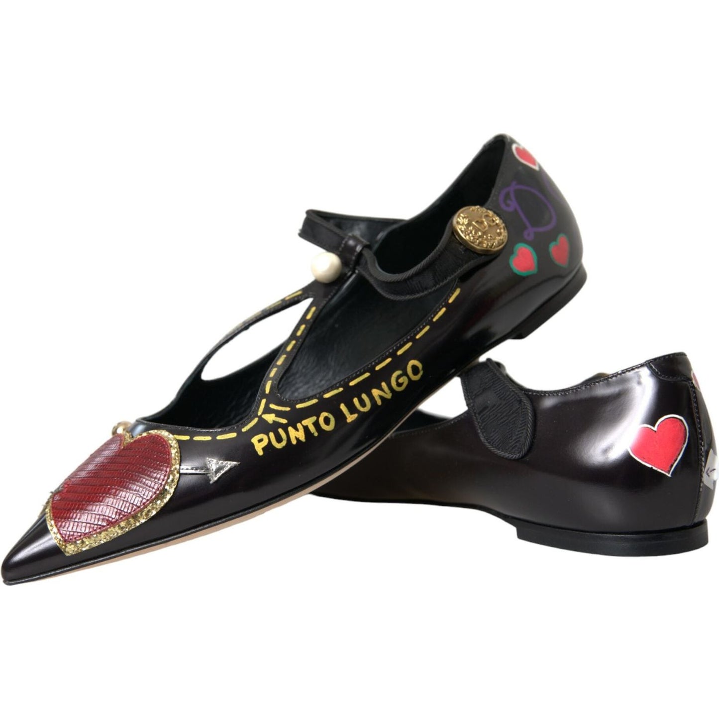 Dolce & Gabbana Black Leather Heart Embellished Loafers Shoes Dolce & Gabbana