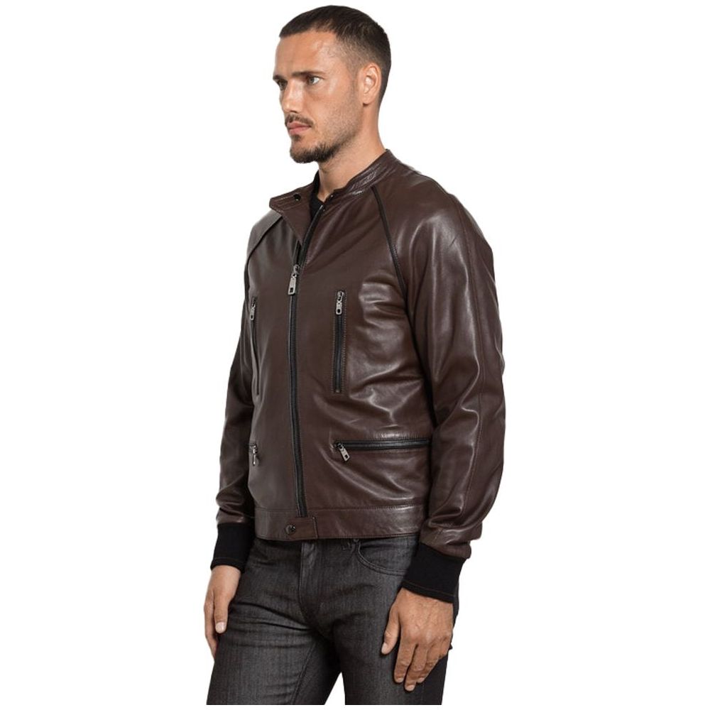 Dolce & Gabbana Brown Leather Di Lambskin Jacket Dolce & Gabbana