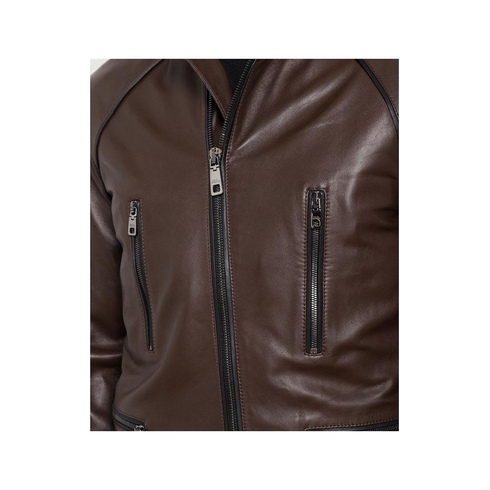 Dolce & Gabbana Brown Leather Di Lambskin Jacket Dolce & Gabbana